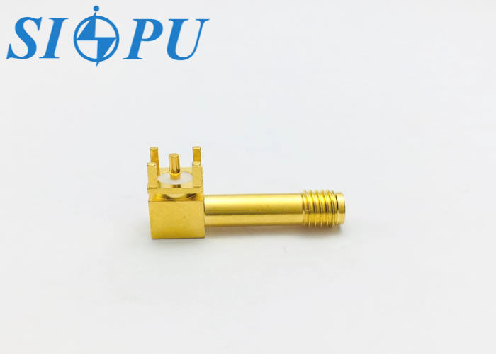 SMA ربط RF الإناث، الزاوية اليمنى، PCB Mount Microstrip، نوع اللحام