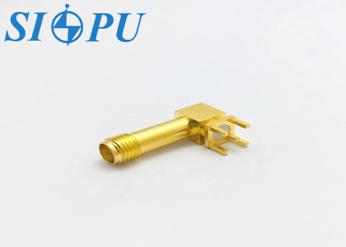 SMA ربط RF الإناث، الزاوية اليمنى، PCB Mount Microstrip، نوع اللحام