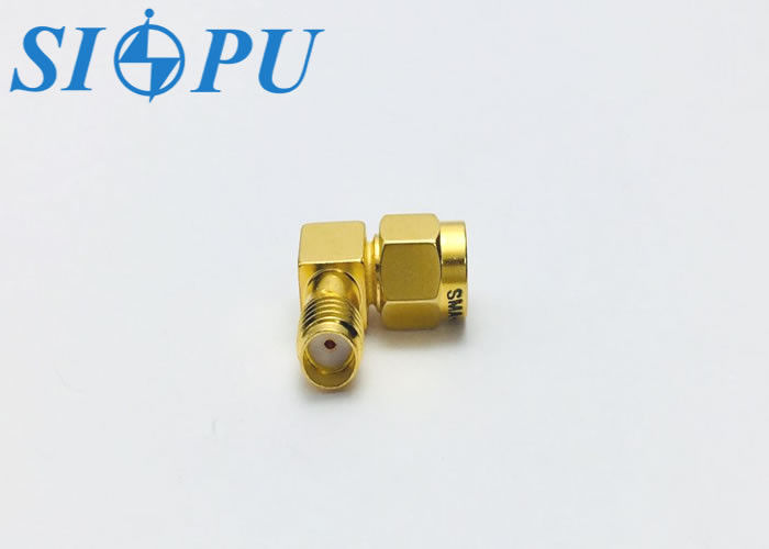 Adaptador coaxial de RF de SMA masculino a SMA femenino tipo ángulo recto