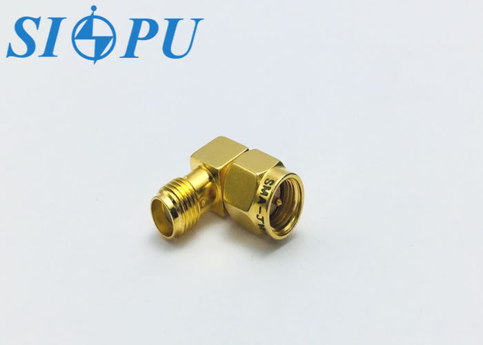 Adaptador coaxial de RF de SMA masculino a SMA femenino tipo ángulo recto