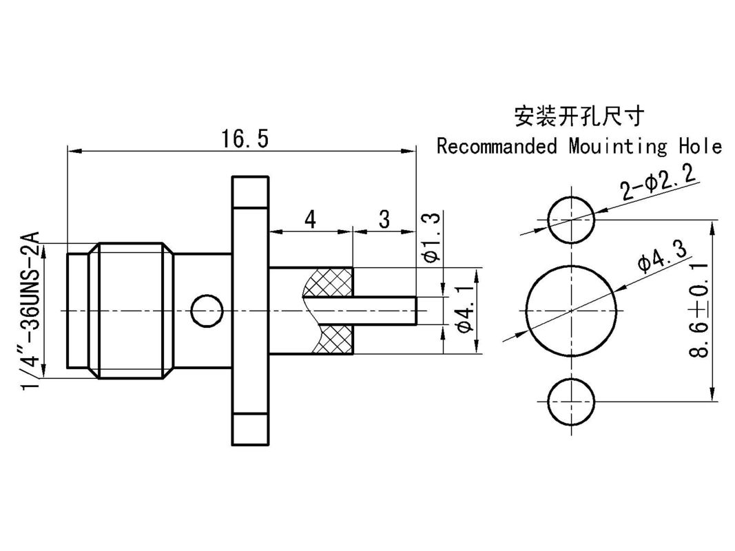 Connecteur coaxial RF SMA femelle – Type microbande, bride à double trou, montage bleu, 18 GHz