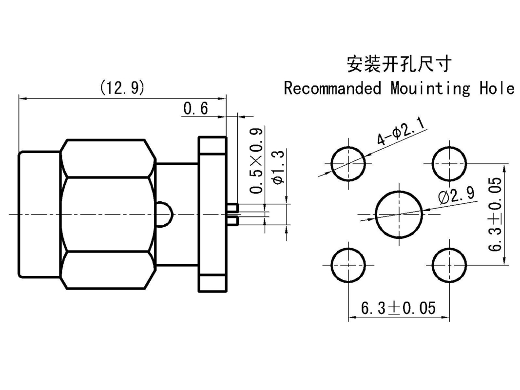 Micro Flange Installation Of Stainless Steel SMA RF Connector For Microstrip Applications At 18GHZ